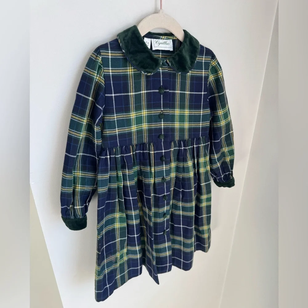 Cyrillus Vintage Girls Plaid Dress Peter Pan Collar Size 3T